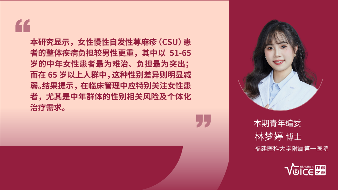第58期 | 编委述评：CURE研究揭示慢性自发性荨麻疹性别差异：女性负担更重、控制更差